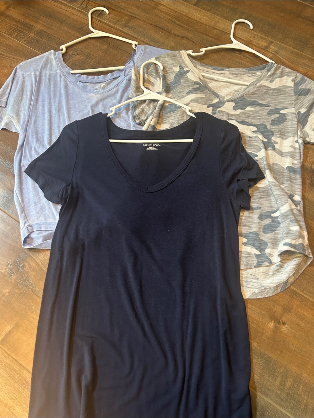 Merona Women's Navy Short Sleeve V-Neck Tee (with Light Blue and Gray Camo Tees)